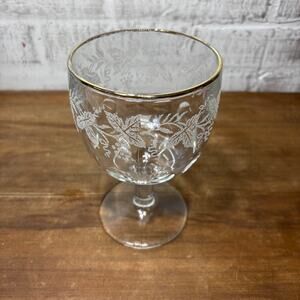 Vintage Bartlett Collins Etched Grapes Thumbprint Goblet Wine Glass